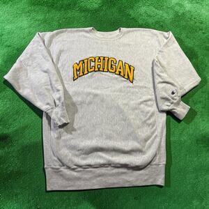 Vintage 90s Champion Reverse Weave‎ Michigan Sweatshirt Made in USA XXXL Gray